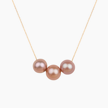 Load image into Gallery viewer, Floating Triple Pink Edison Pearl Necklace 14kt Gold