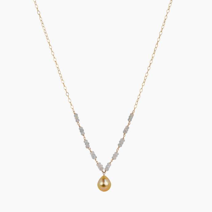 Jolanie Aquamarine Golden South Sea Pearl Necklace