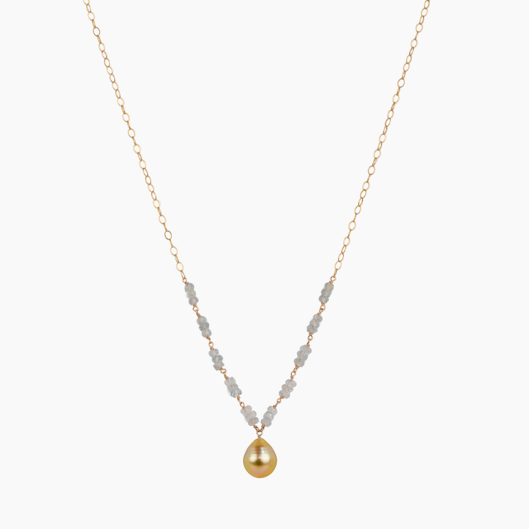 Jolanie Aquamarine Golden South Sea Pearl Necklace