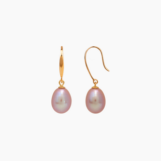 Pink Pearl French Earrings featuring 8mm freshwater drop pearls on a sleek gold vermeil setting.