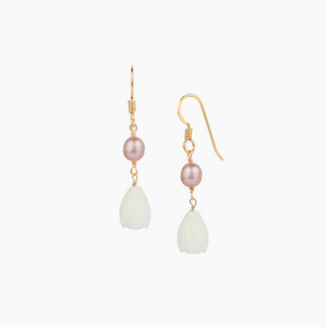 White Pikake Pink Pearl Earrings