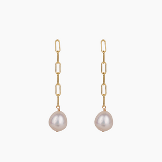 White Pearl Paperclip Stud Earrings