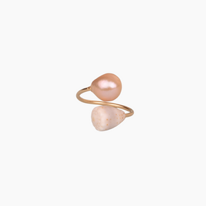 Pink Pearl & Cone Shell Bypass Ring