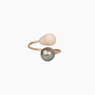 Tahitian Pearl & Cone Shell Bypass Ring