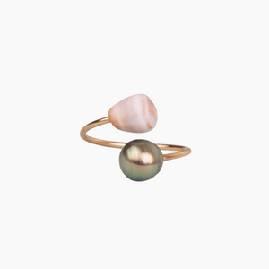 Tahitian Pearl & Cone Shell Bypass Ring
