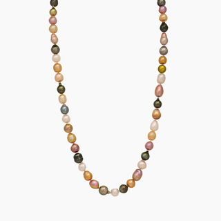 Rainbow rope pearl necklace, 38" multicolor strand handmade in Hawaii by Misha Hawaii