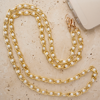 Gold Chain White Pearl Phone Strap