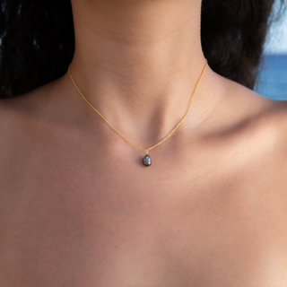 tahitian black pearl keshi necklace on neck