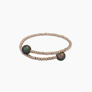 Silver Hematite Tahitian Pearl Coil Bracelet