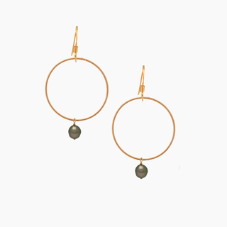 Tahitian black keshi pearl hoop earrings in gold handcrafted in Hawaii