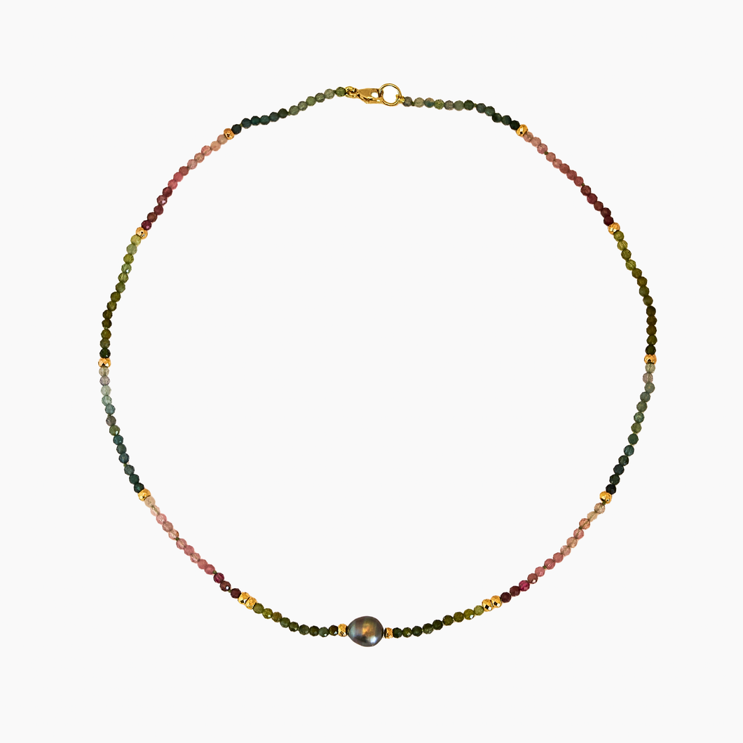 Tourmaline Tahitian Keshi Pearl Necklace
