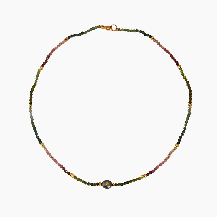 Tourmaline Tahitian Keshi Pearl Necklace