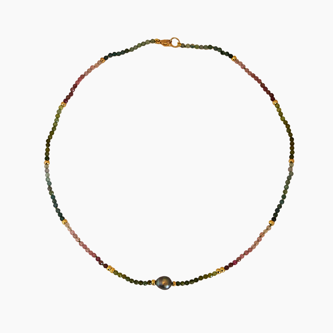 Tourmaline Tahitian Keshi Pearl Necklace