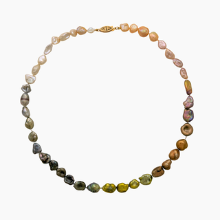 rainbow keshi pearl strand with gold clasp