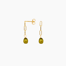 Load image into Gallery viewer, Pistachio Pearl Paperclip Stud Earrings