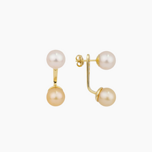 Load image into Gallery viewer, Double Golden Pearl Ear Jacket Earrings