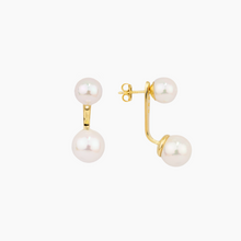 Load image into Gallery viewer, Double White Pearl Ear Jacket Earrings