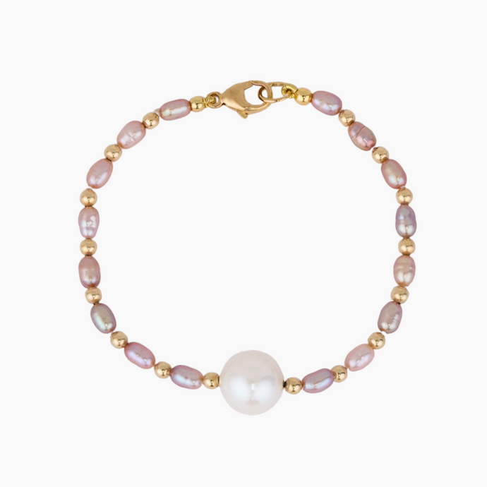 White Pearl Pink Keshi Pearl Bracelet
