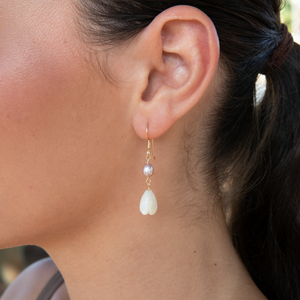 White Pikake Pink Pearl Earrings