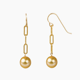Golden South Sea Pearl Paperclip Earrings