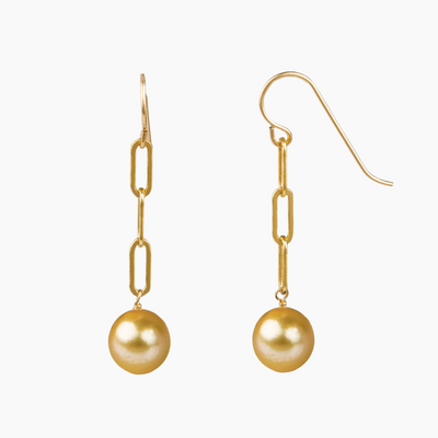 Golden South Sea Pearl Paperclip Earrings