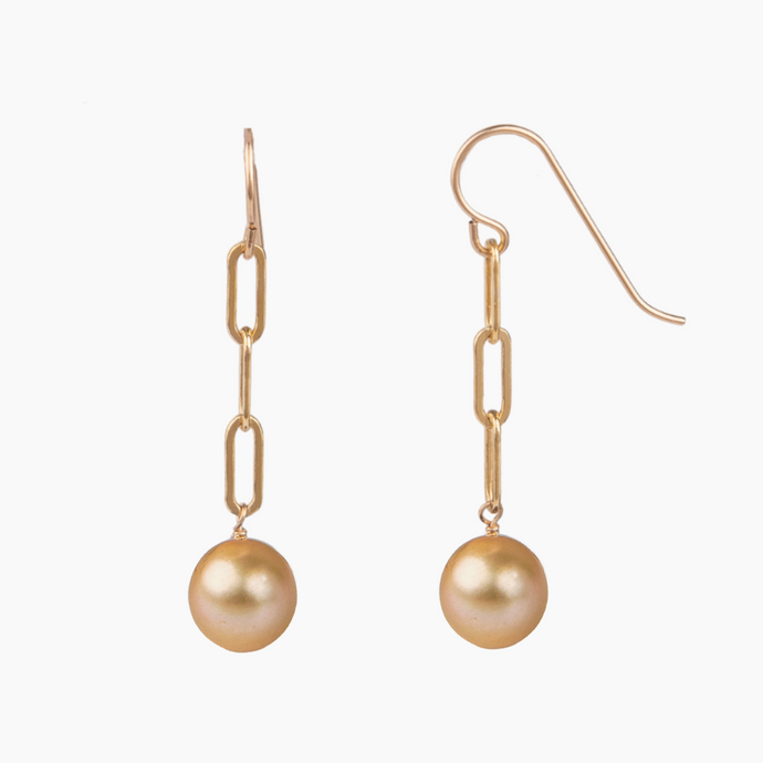 Golden South Sea Pearl Paperclip Earrings