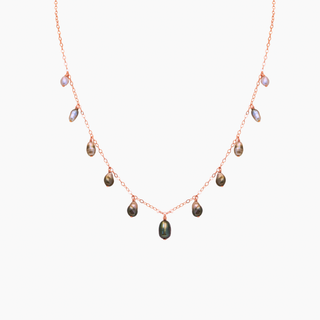 Tahitian Keshi black pearl necklace in rose gold handcrafted in Hawaii