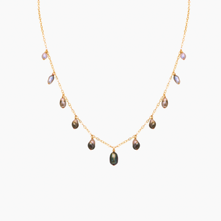 Tahitian Keshi black pearl necklace in gold handcrafted in Hawaii