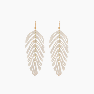 Banana leaf earrings in marbled resin, handmade in Hawaii by Misha Hawaii