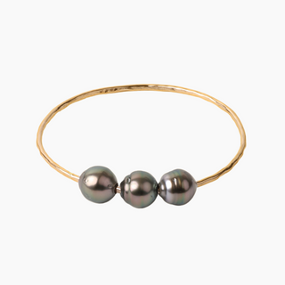 Triple Tahtian Peacock Pearl Bangle in Gold handcrafted in Hawaii