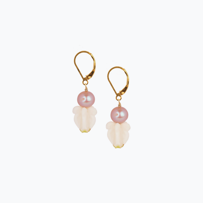 White Crown Pink Pearl Drop Earring