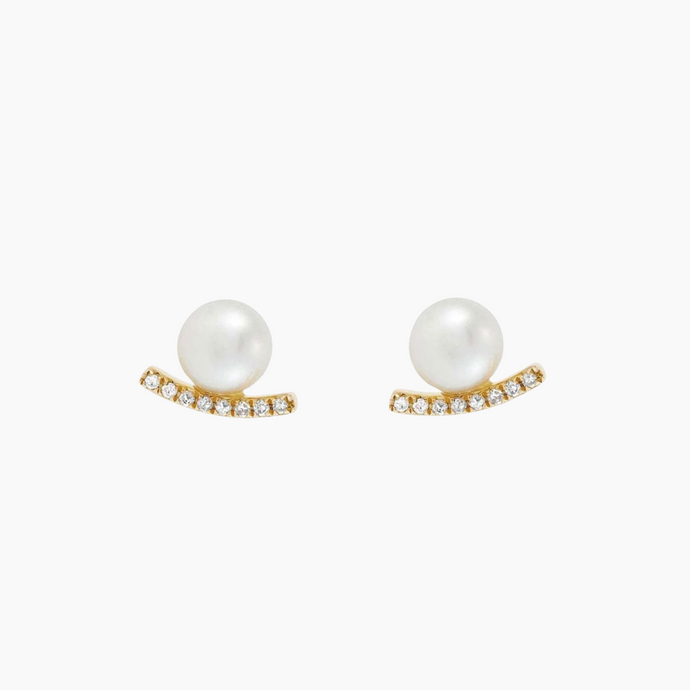 White Pearl Diamond Bar Studs