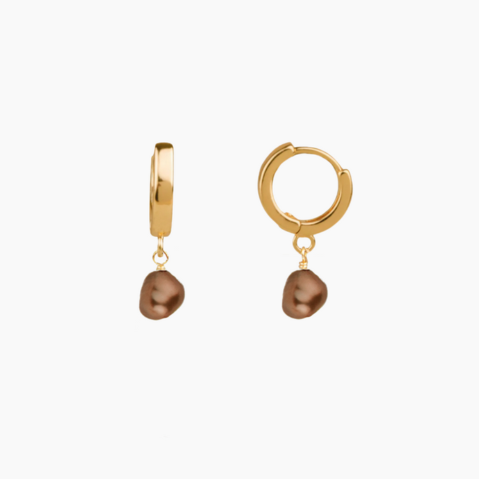 Chocolate Keshi Pearl Huggies