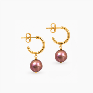 Mini Dark Pink Pearl Hoop Earrings
