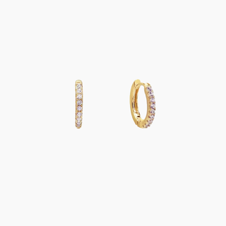Gold hoop earrings with embedded stones on a white background