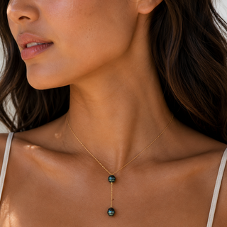 Double Peacock Tahitian Pearl Y Necklace