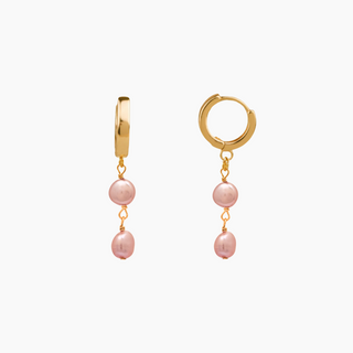pink keshi pearl huggie on gold made in hawaii