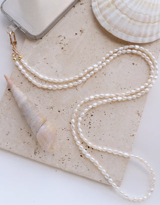 Luxury Natural White Keshi Pearl Phone Strap