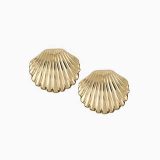 Samara shell stud earrings featuring large vintage style shell design in gold vermeil finish.