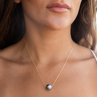 Floating Silver Tahitian Pearl Necklace 14kt Yellow Gold