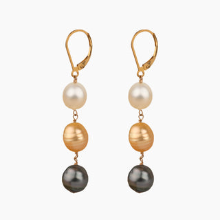 Multicolor pearl earrings, tahitian pearls and golden south sea pearls with gold leverbacks