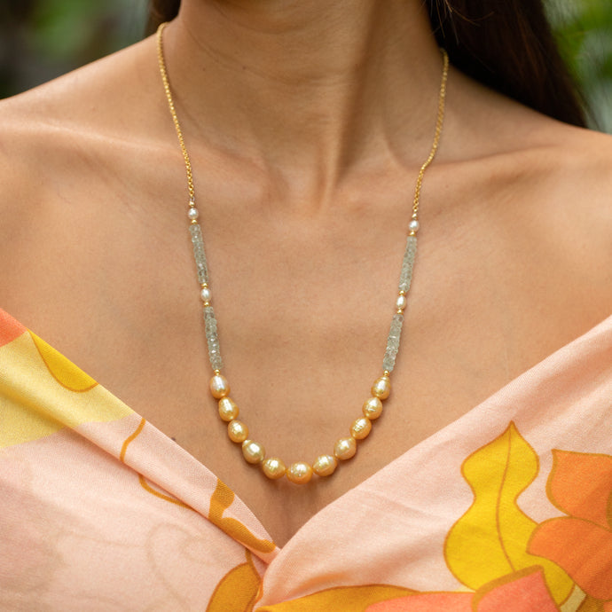 Hina Aquamarine Golden South Sea Pearl Necklace