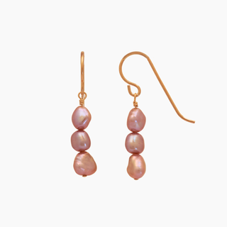 Pink Keshi Pearl earrings in 14k gold, handcrafted in Hawaii