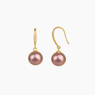 Pink Pearl Drop Earrings in gold