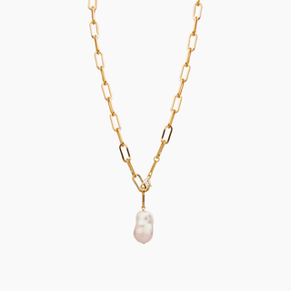 White Flameball Pearl Long Necklace on heavy old chain