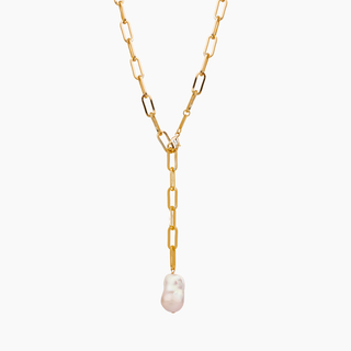 White Flameball Pearl Long Necklace on heavy old chain