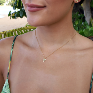 Gold Tiny Monstera Necklace Solid 14kt