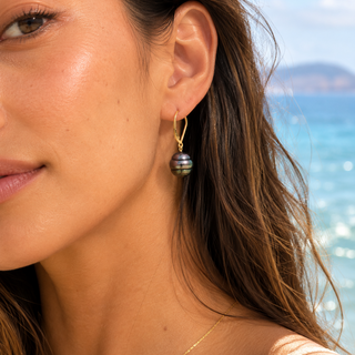 Peacock Tahitan Pearl Leverback Earrings