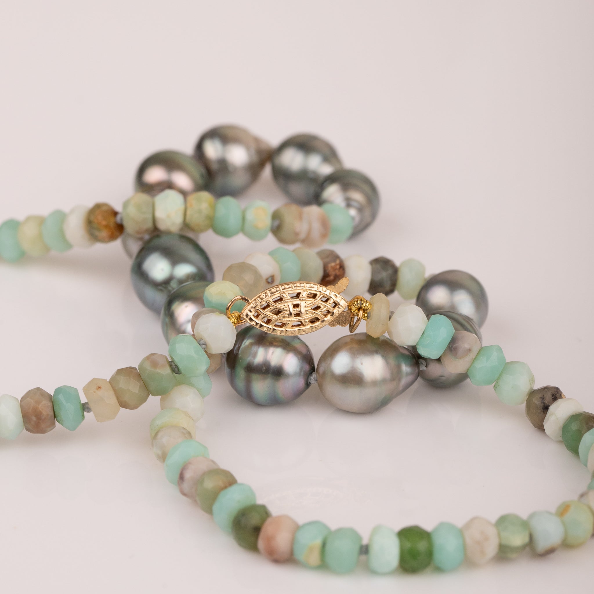 Natural Multicolor Amazonite & White Keshi Pearl Necklace - Handmade Vintage Style Choker