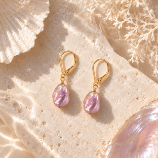 Pink Keshi Pearl Leverback Earrings